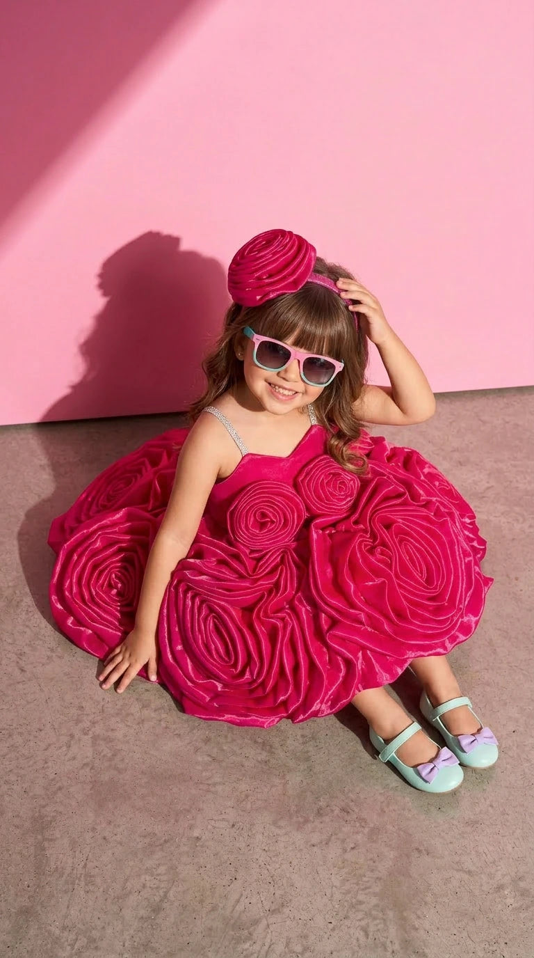 Hot Pink Rosette Luxe Dress