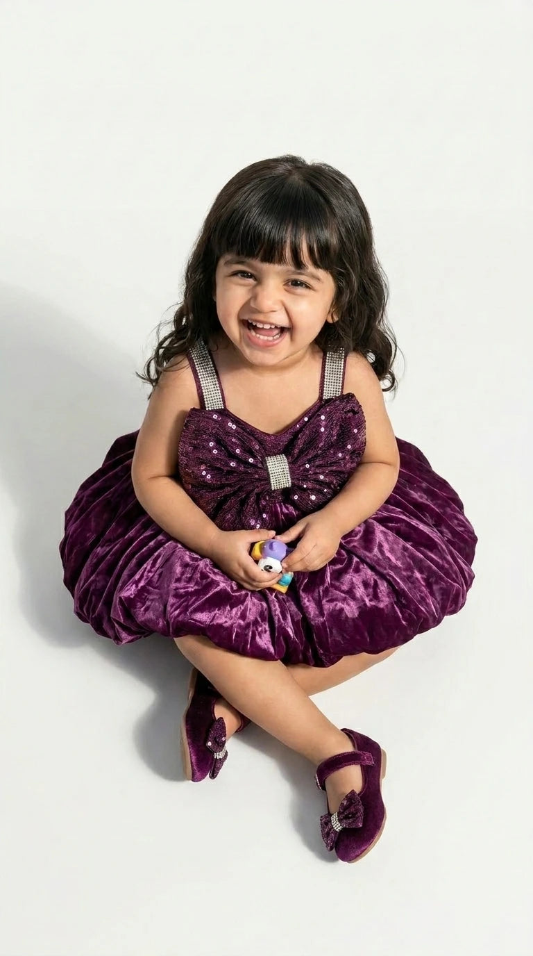 Royal Plum Sequin Bow Bubble Dress