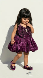 Royal Plum Sequin Bow Bubble Dress