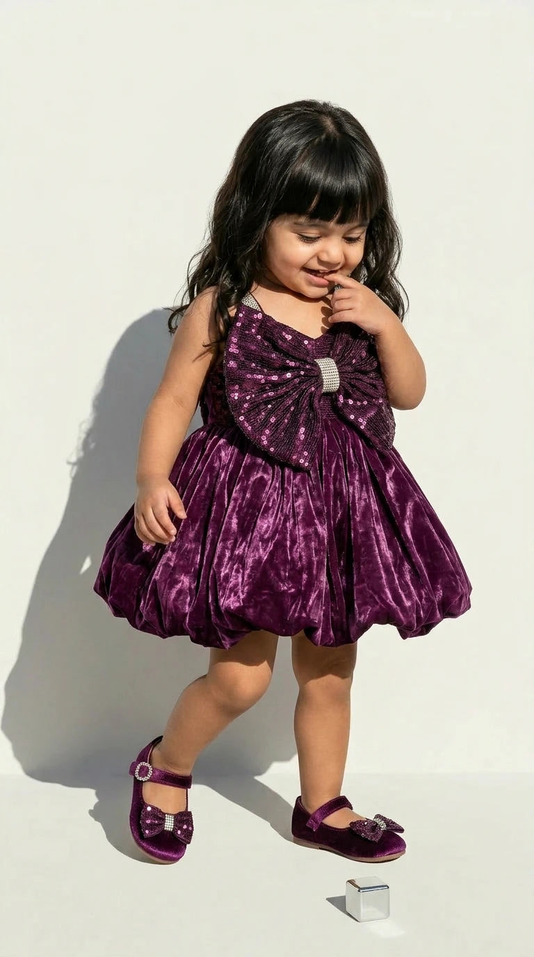 Royal Plum Sequin Bow Bubble Dress
