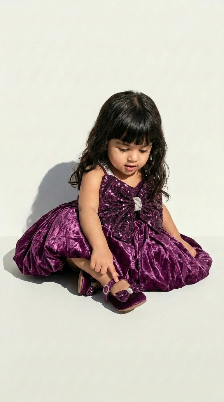 Royal Plum Sequin Bow Bubble Dress