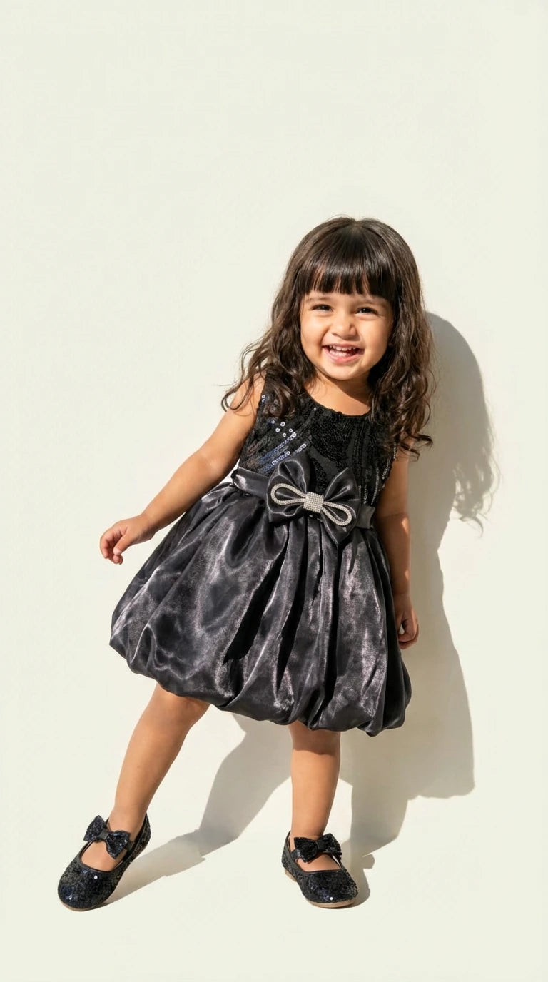 Classic Glam Bow Party Dress – Black