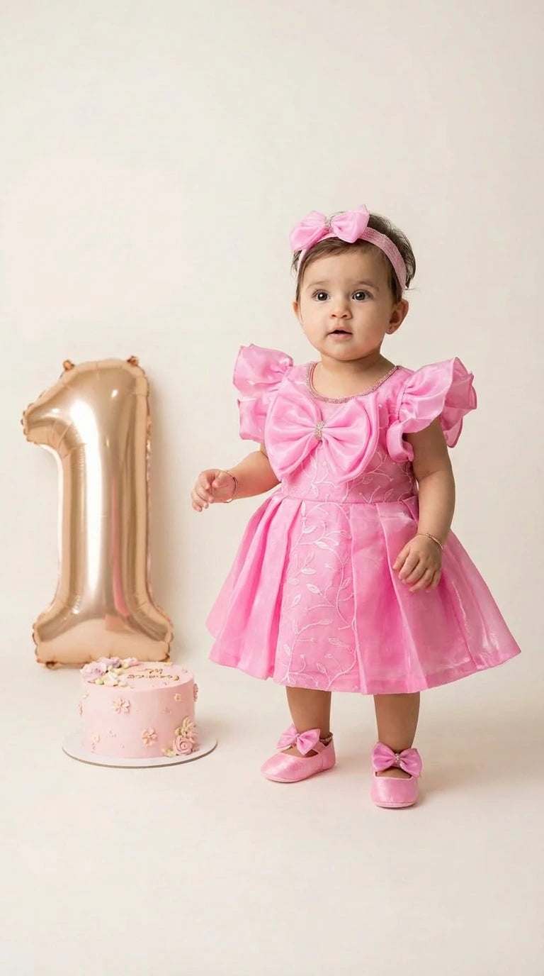 Pink Princess Bow Baby Dress (Birthday Special)