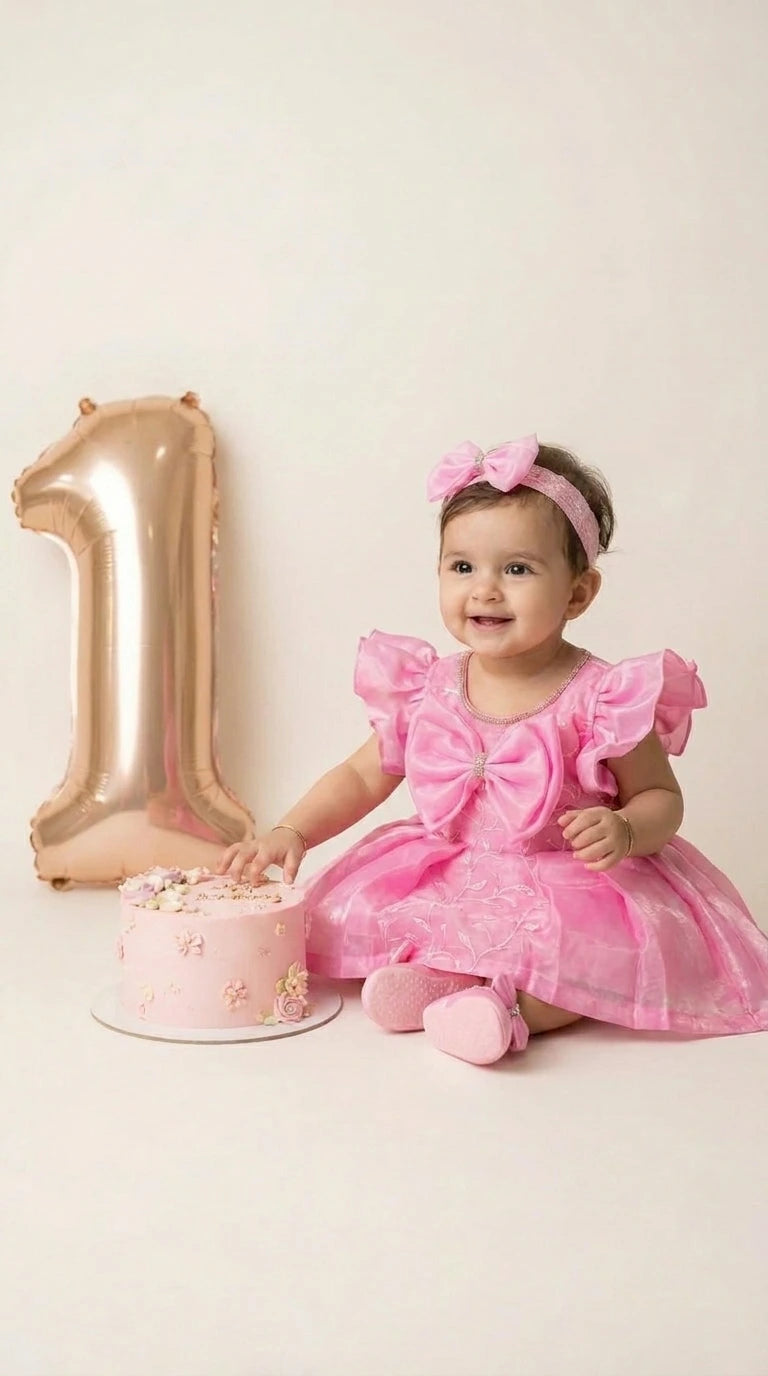 Pink Princess Bow Baby Dress (Birthday Special)