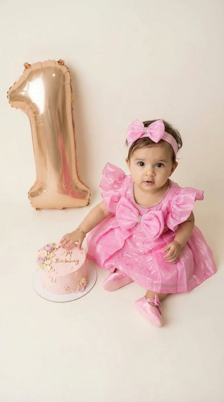 Pink Princess Bow Baby Dress (Birthday Special)