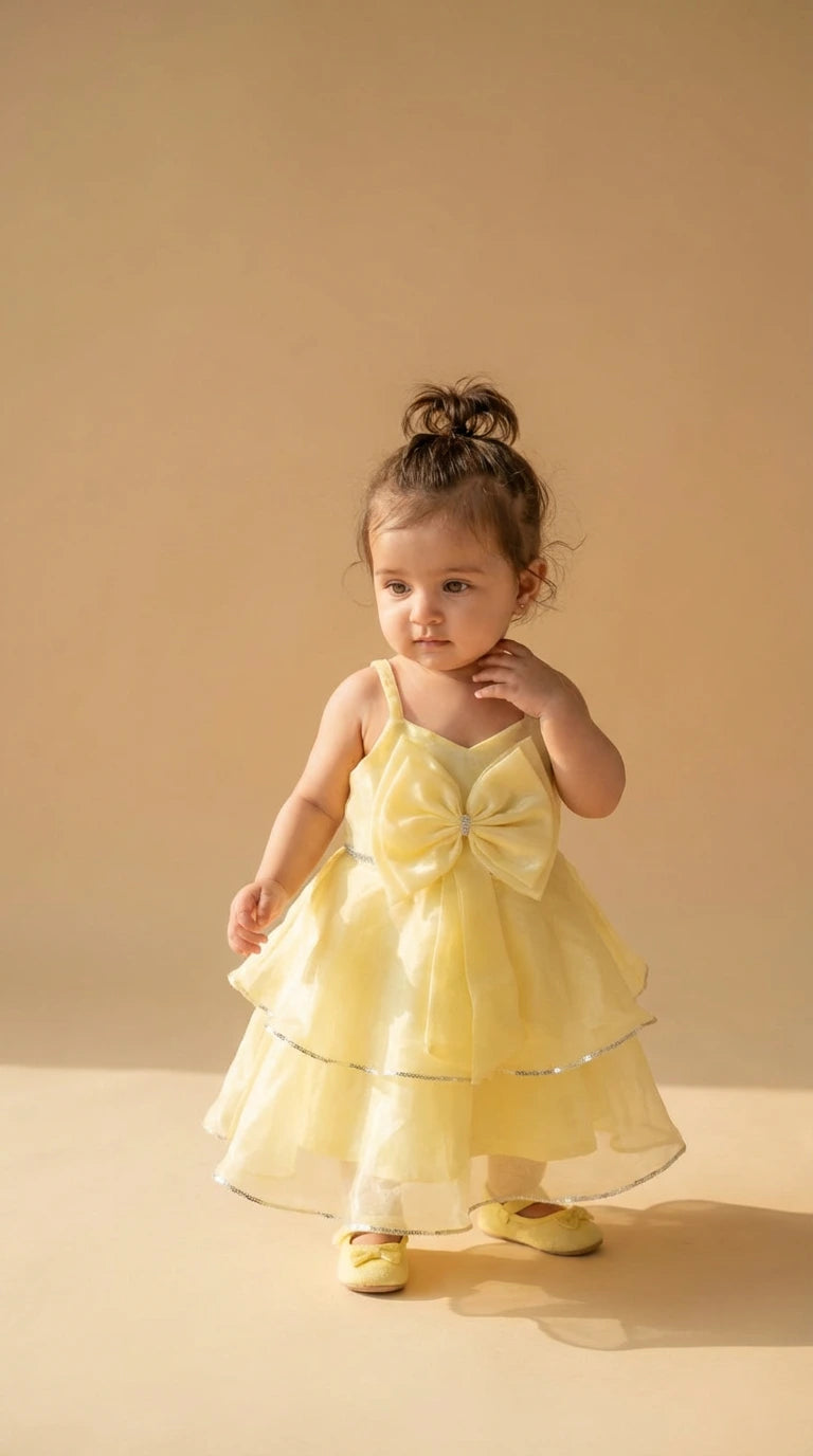 Lemon Yellow Bow Layered Gown