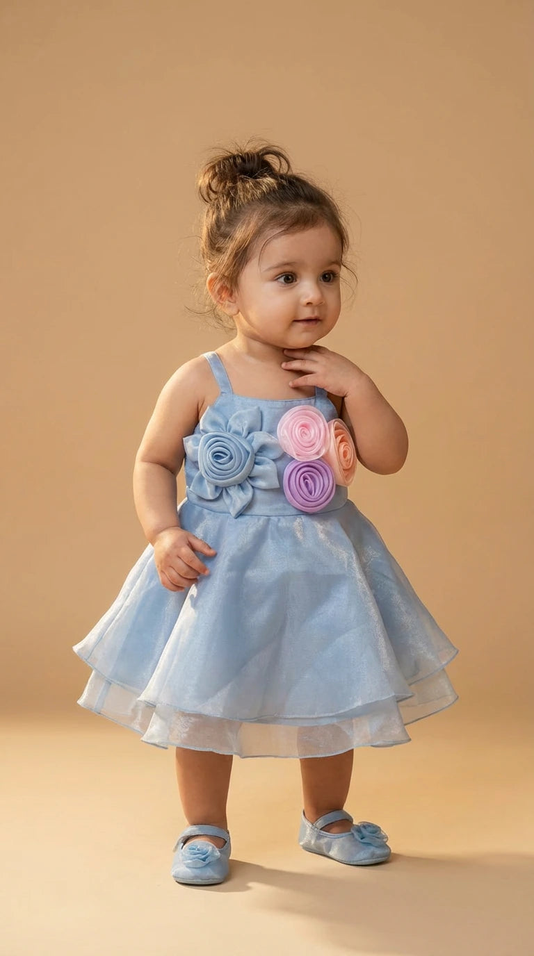 Blue Rosette Party Dress