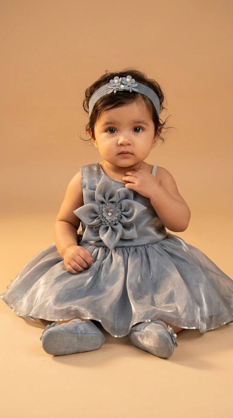 Silver Blossom Baby Dress