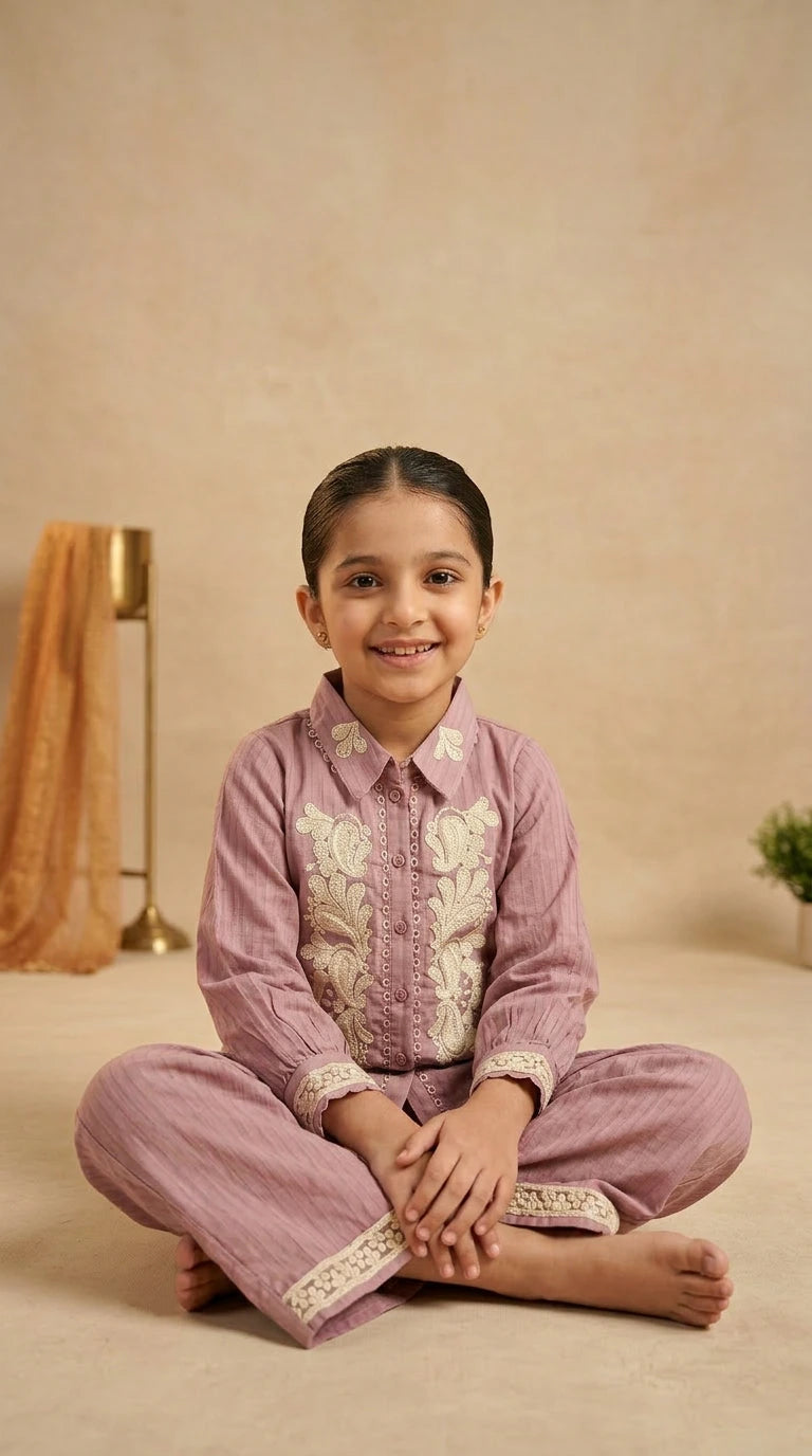 Lavender Luxe Girls Embroidered Co-Ord Set