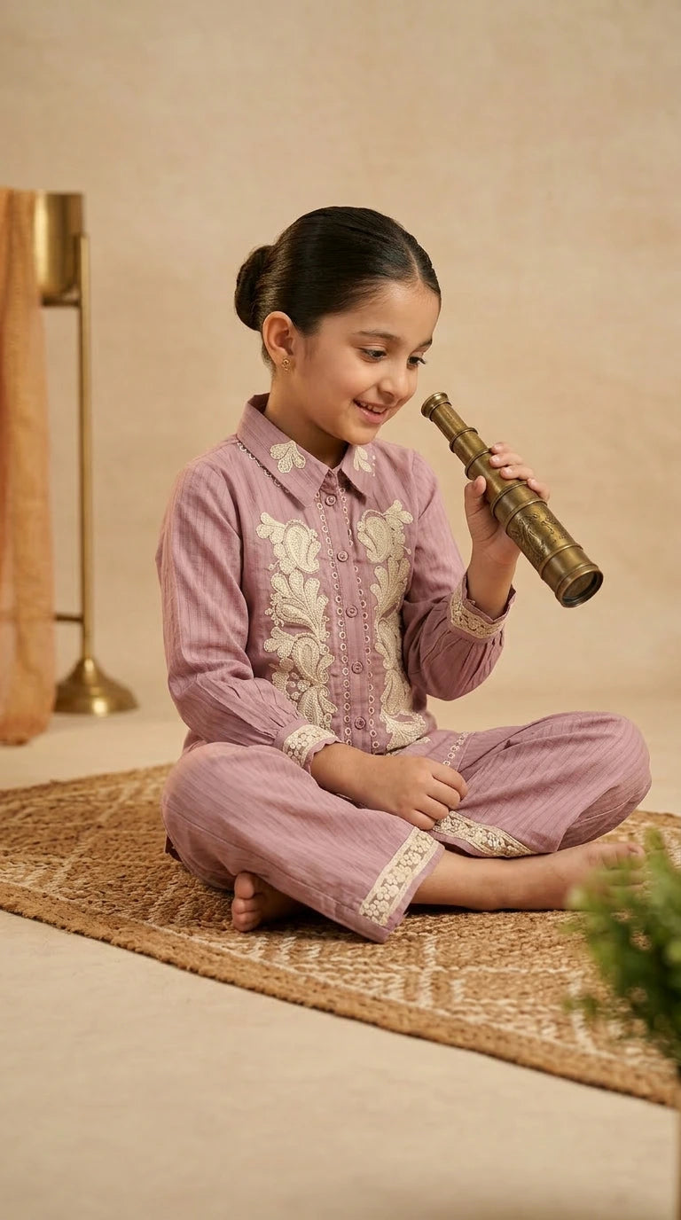 Lavender Luxe Girls Embroidered Co-Ord Set