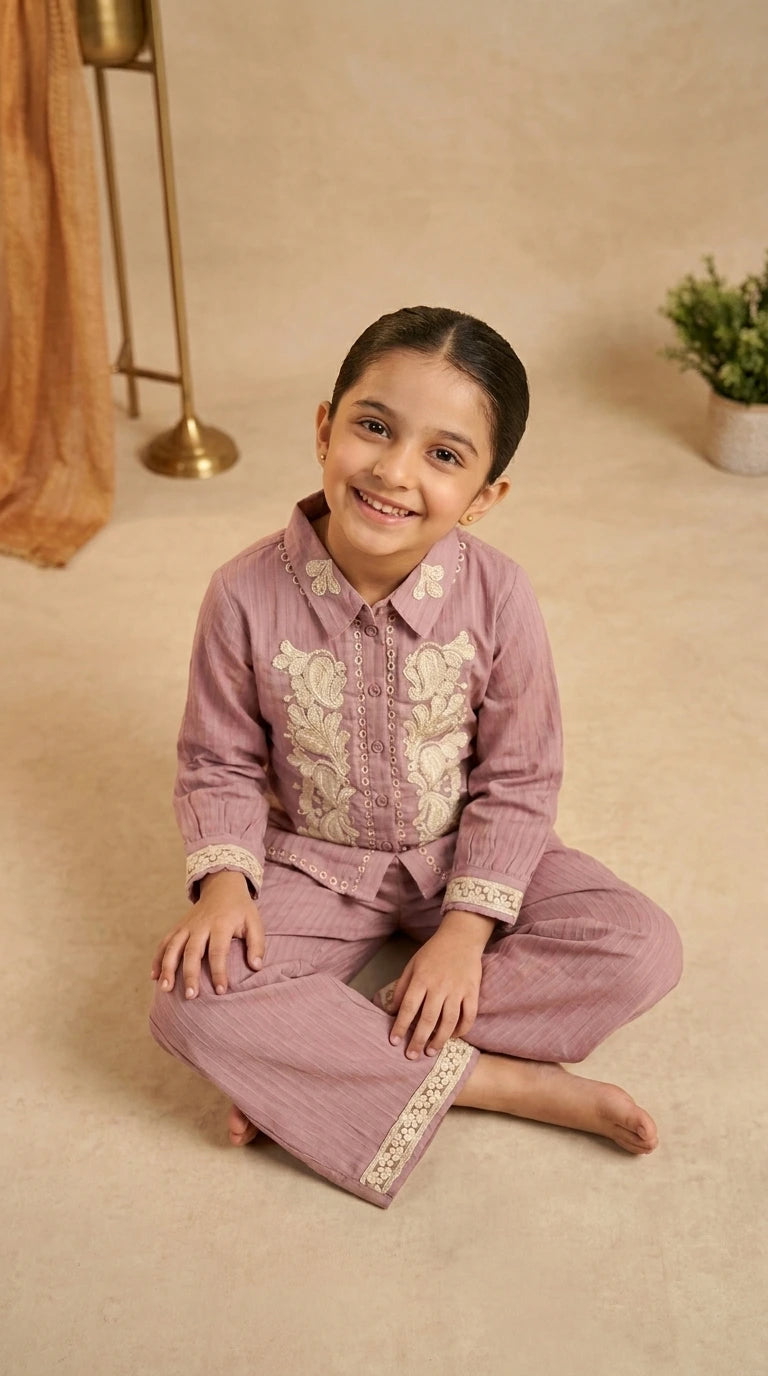 Lavender Luxe Girls Embroidered Co-Ord Set