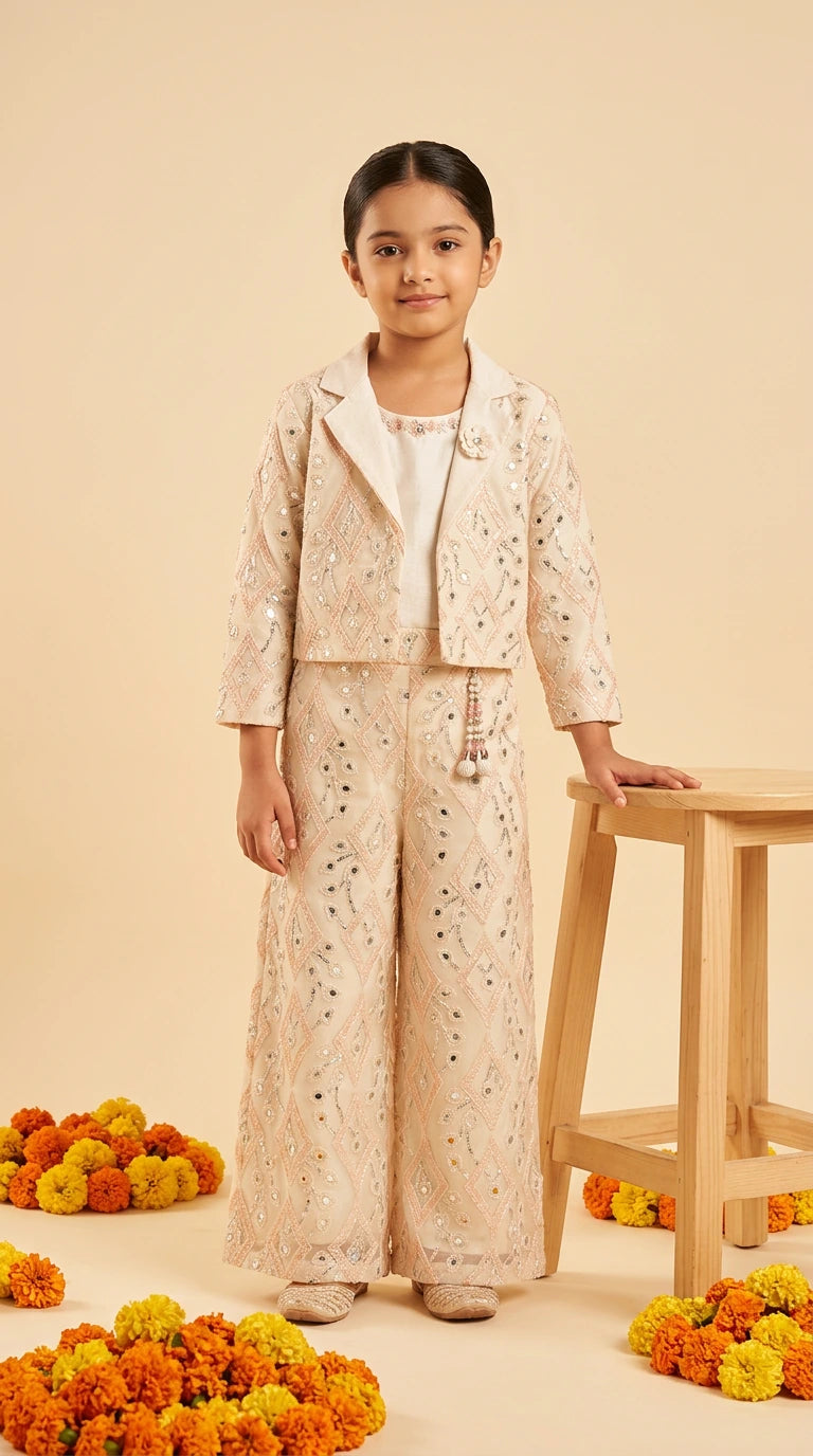 Royal Grace Girls Embellished Jacket & Palazzo Set