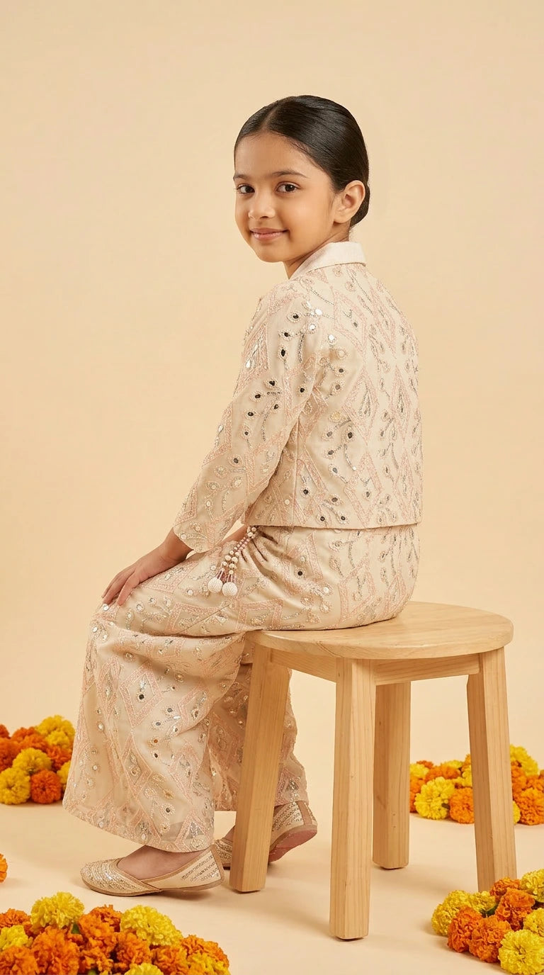 Royal Grace Girls Embellished Jacket & Palazzo Set