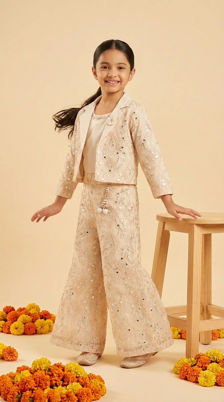 Royal Grace Girls Embellished Jacket & Palazzo Set