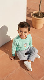 Mint Sweatshirt & Grey Cargo Pants Set