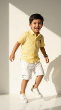 Yellow Striped Shirt & White Shorts Set