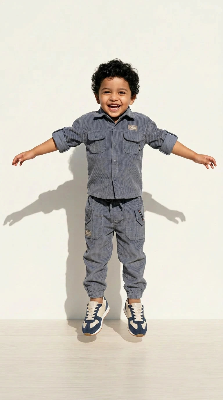 Charcoal Cord Shirt & Jogger Set