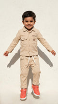 Beige Ribbed Shirt & Pants Set