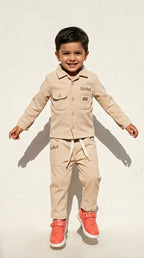 Beige Ribbed Shirt & Pants Set