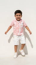 Pink Stripe Shirt & White Shorts Set