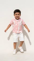 Pink Stripe Shirt & White Shorts Set