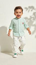 Mint Shirt & White Cargo Pants Set