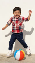 Plaid Shirt & Navy Trousers Set
