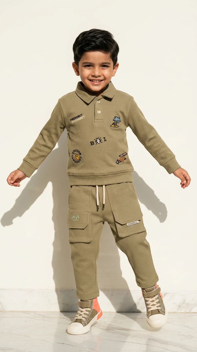 Olive Ribbed Polo Co-ord Set