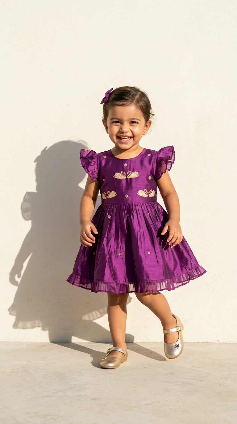 Royal Plum Flutter Sleeve Party Dress
