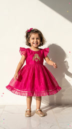 Fuchsia Bloom Embroidered Party Dress