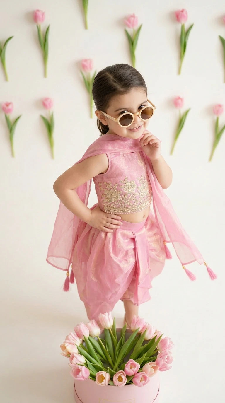 Pink Draped Indo-Western Set