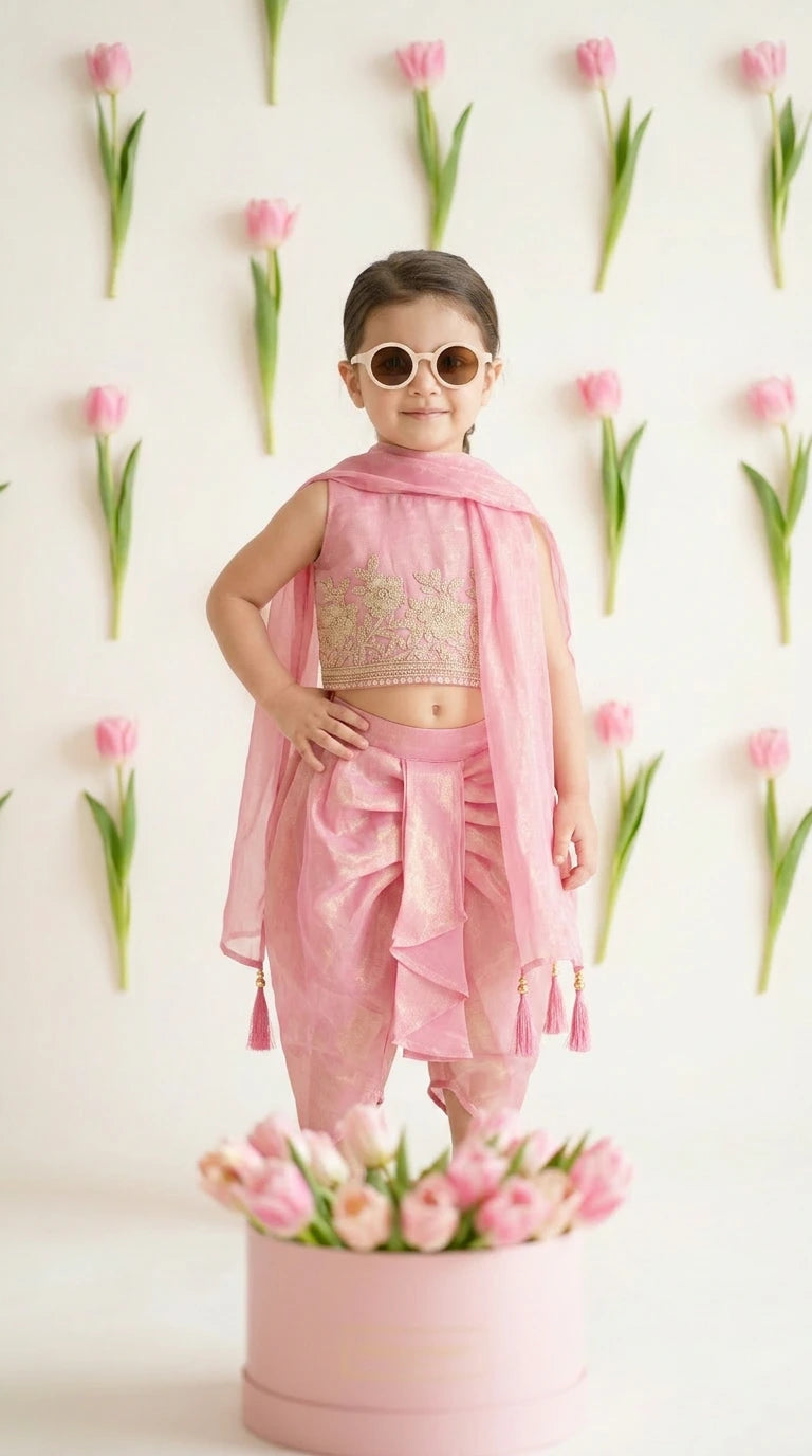 Pink Draped Indo-Western Set