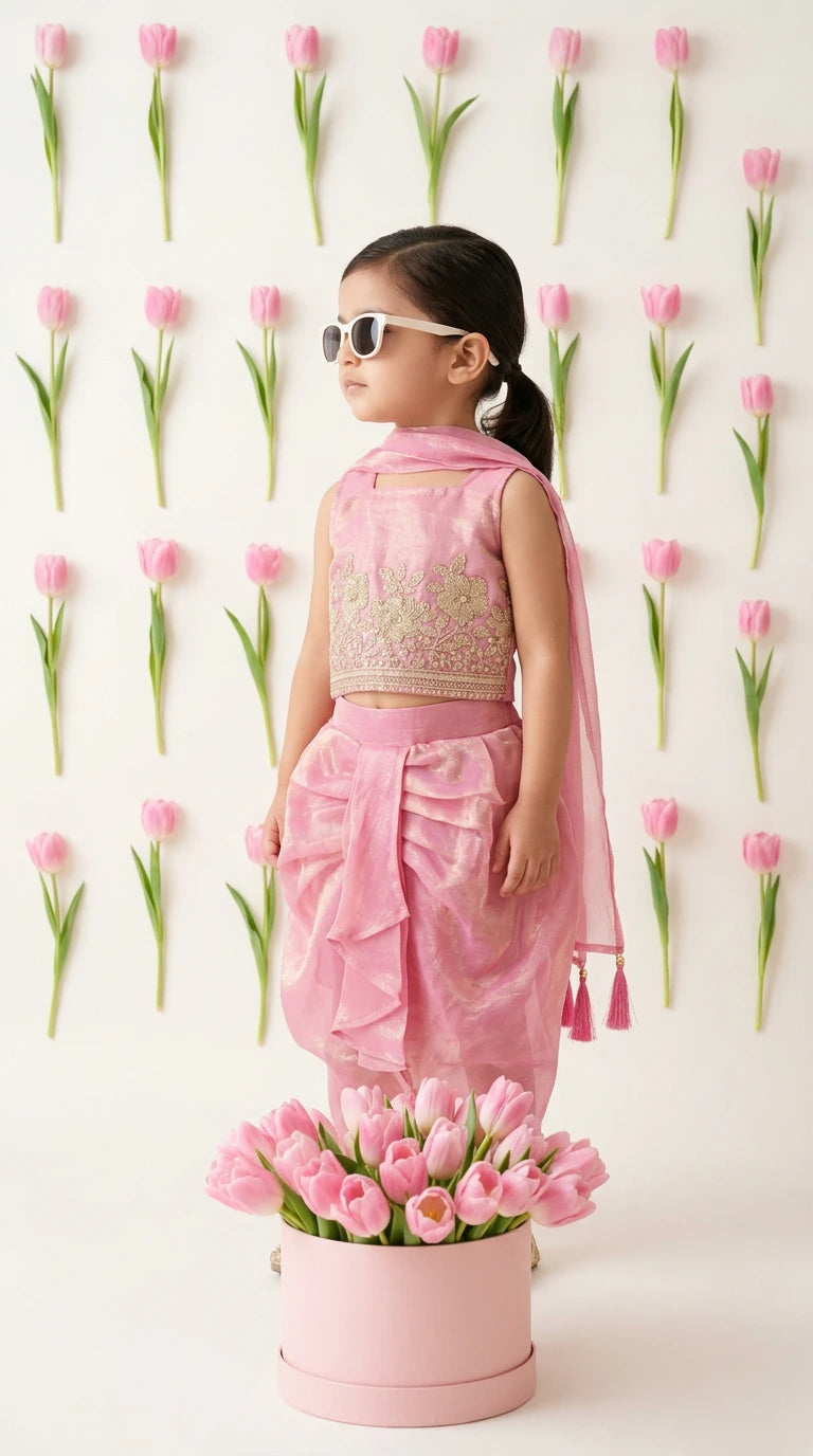Pink Draped Indo-Western Set