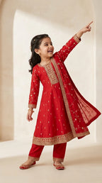 Ruby Red Embroidered Festive Suit Set