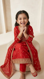 Ruby Red Embroidered Festive Suit Set
