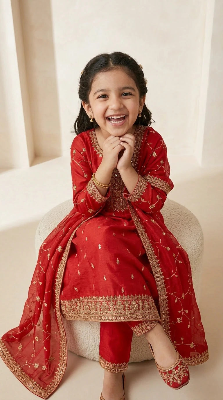 Ruby Red Embroidered Festive Suit Set