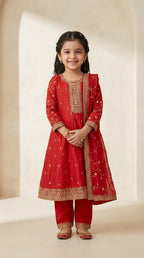 Ruby Red Embroidered Festive Suit Set