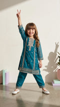 Teal Blue Embroidered Ethnic Suit Set