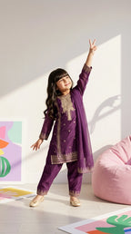 Royal Purple Embroidered Festive Suit Set