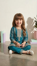 Teal Blue Embroidered Ethnic Suit Set