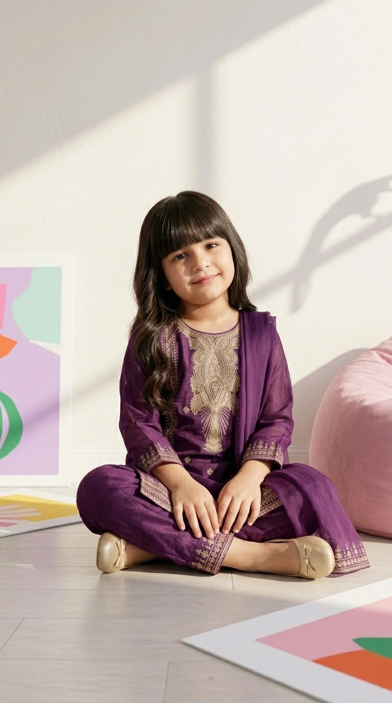 Royal Purple Embroidered Festive Suit Set