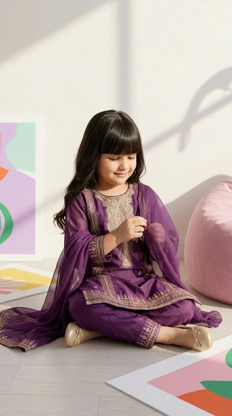 Royal Purple Embroidered Festive Suit Set
