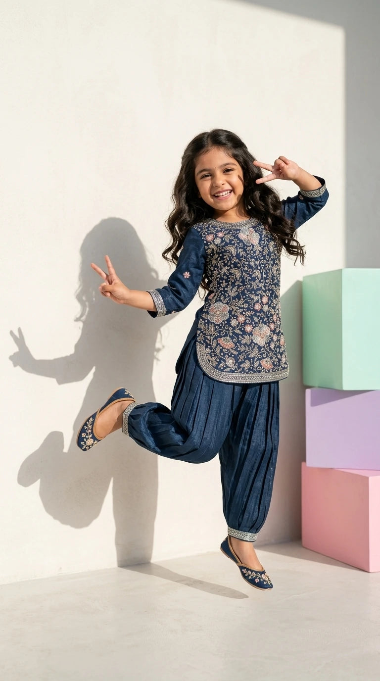 Midnight Bloom Embroidered Patiala Set