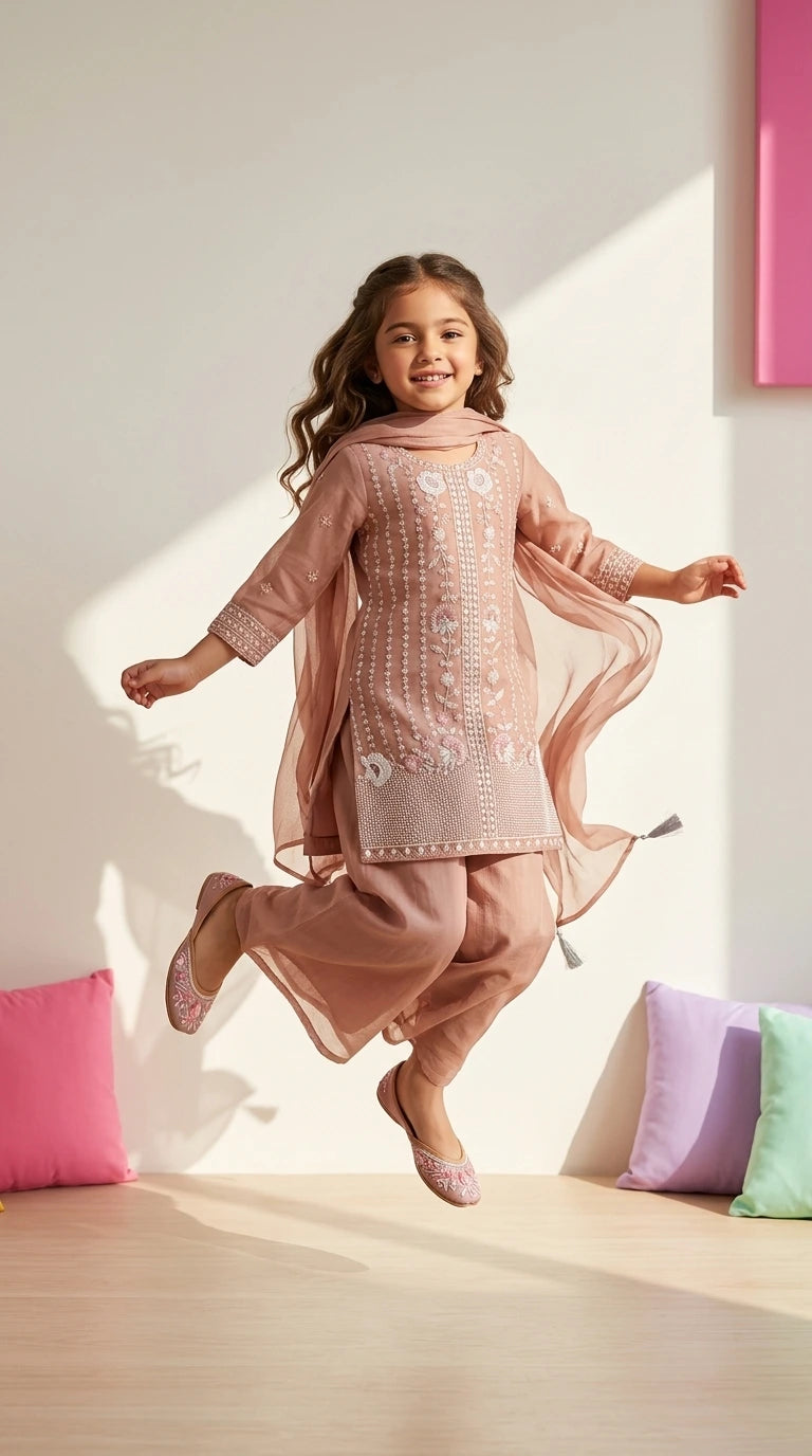 Blush Pearl Embroidered Palazzo Suit Set