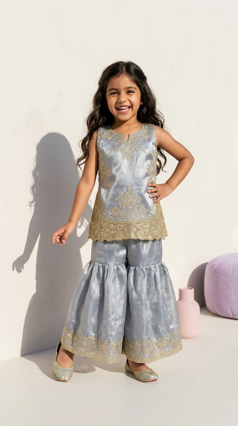 Silver Grace Embroidered Sharara Set