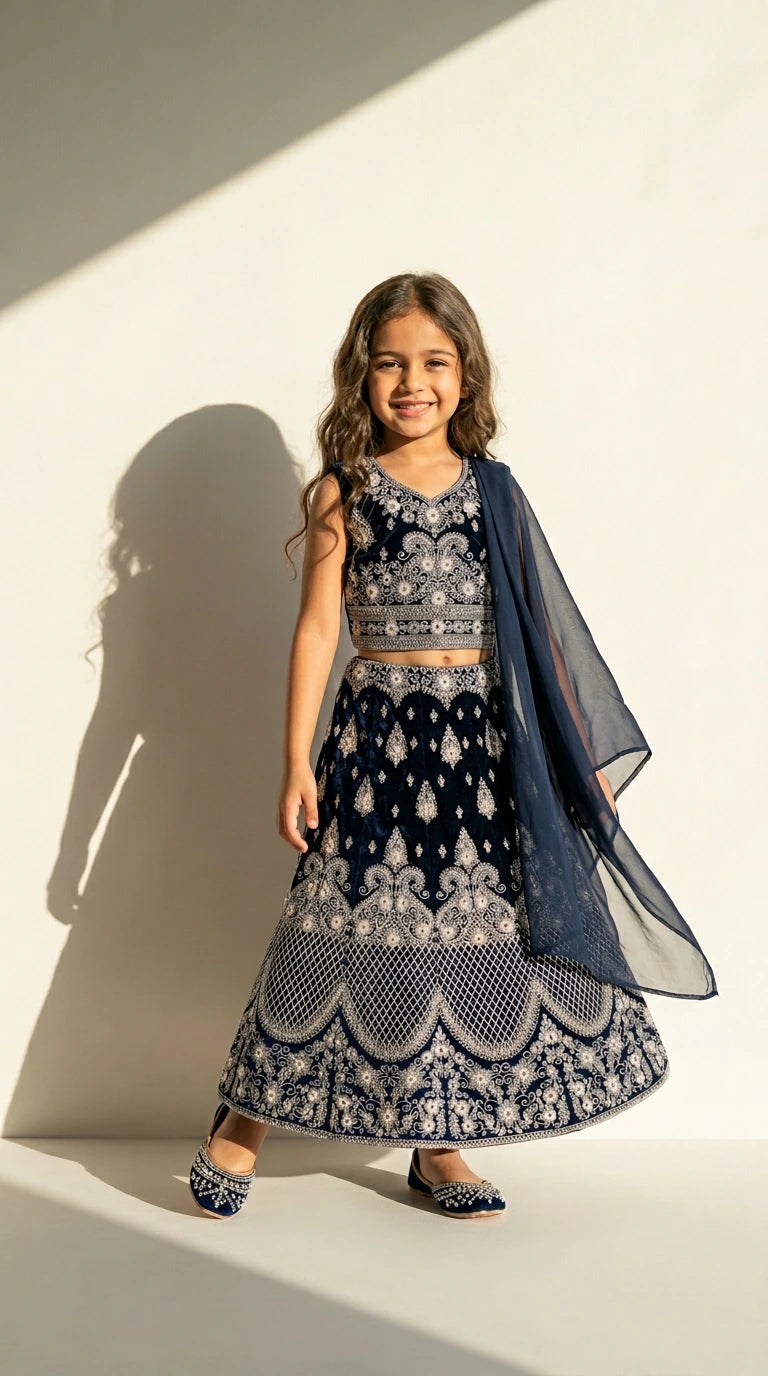 Royal Navy Embroidered Lehenga Set