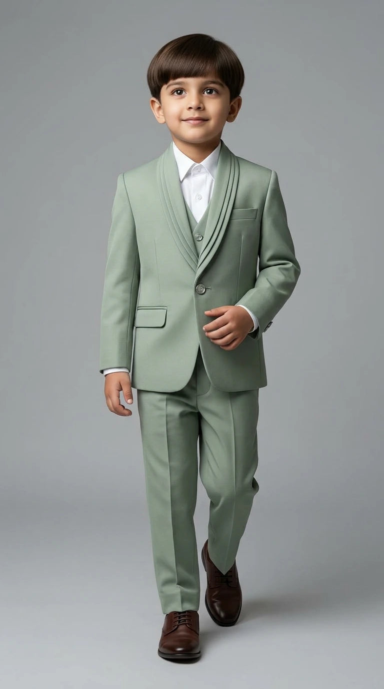 Sage Elegance Boys Three-Piece Suit Set