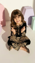 Midnight Bloom Girls Embroidered Velvet Co-Ord Set