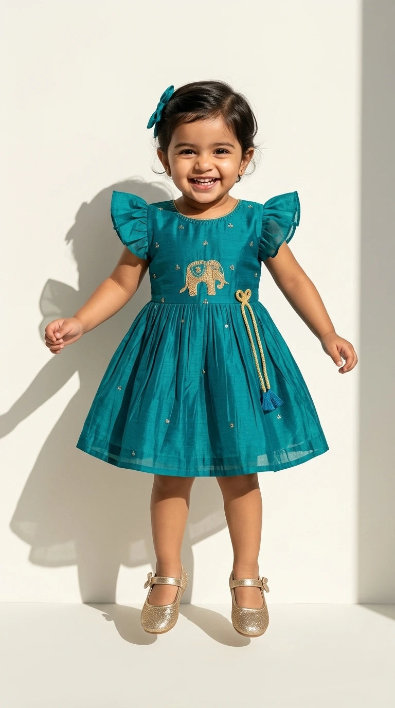 Teal Elephant Charm Festive Dress