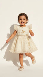 Ivory Bird Embroidered Occasion Dress